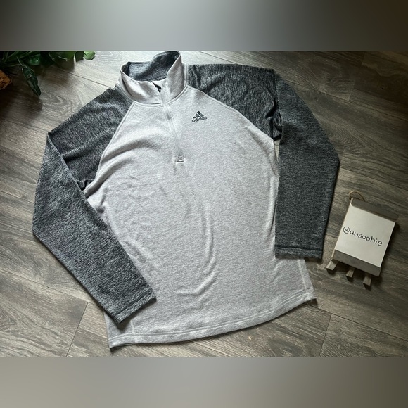 Adidas Climalite Training Long Sleeve Zipper Henley Top in Heathered Gray Size L - Picture 10 of 10